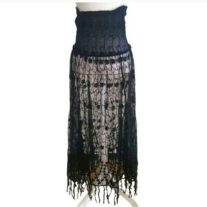 Free People Black Mesh Floral Maxi Skirt